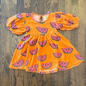 Orange Watermelon Print Kids Casual Dress